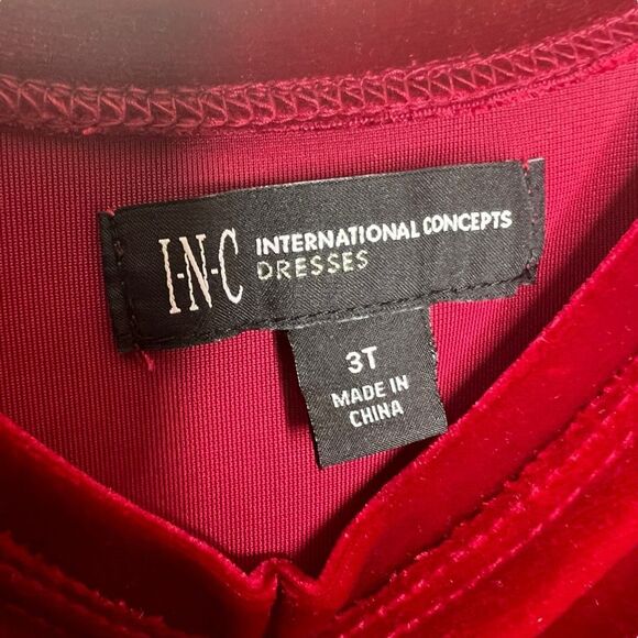 NEW INC International Concepts Girls Velvet Dress 3T Red Belted Long Sleeve - Picture 5 of 8